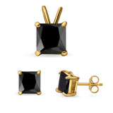 Princess Cut Jewelry Matching Set Pendant Earring Simulated Cubic Zirconia 925 Sterling Silver