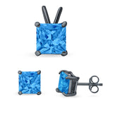 Princess Cut Jewelry Matching Set Pendant Earring Simulated Cubic Zirconia 925 Sterling Silver