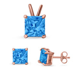 Princess Cut Jewelry Matching Set Pendant Earring Simulated Cubic Zirconia 925 Sterling Silver