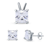 Princess Cut Jewelry Matching Set Pendant Earring Simulated Cubic Zirconia 925 Sterling Silver