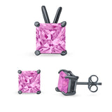 Princess Cut Jewelry Matching Set Pendant Earring Simulated Cubic Zirconia 925 Sterling Silver