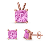 Princess Cut Jewelry Matching Set Pendant Earring Simulated Cubic Zirconia 925 Sterling Silver