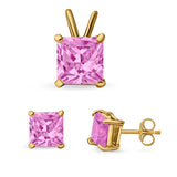 Princess Cut Jewelry Matching Set Pendant Earring Simulated Cubic Zirconia 925 Sterling Silver