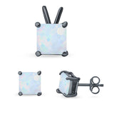 Princess Cut Jewelry Matching Set Pendant Earring Simulated Cubic Zirconia 925 Sterling Silver