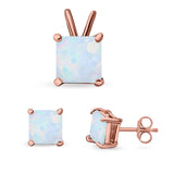 Princess Cut Jewelry Matching Set Pendant Earring Simulated Cubic Zirconia 925 Sterling Silver