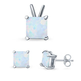 Princess Cut Jewelry Matching Set Pendant Earring Simulated Cubic Zirconia 925 Sterling Silver