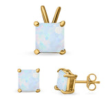 Princess Cut Jewelry Matching Set Pendant Earring Simulated Cubic Zirconia 925 Sterling Silver