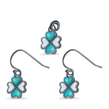 Clover Jewelry Matching Set Pendant Drop Dangle Earring Heart Created Opal 925 Sterling Silver