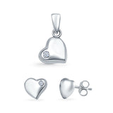 Heart Jewelry Matching Set Pendant Earring Round Simulated Cubic Zirconia 925 Sterling Silver