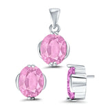 Jewelry Matching Set Pendant Earring Oval Simulated CZ 925 Sterling Silver