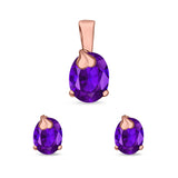 Jewelry Matching Set Pendant Earring Oval Simulated Cubic Zirconia 925 Sterling Silver