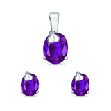 Jewelry Matching Set Pendant Earring Oval Simulated Cubic Zirconia 925 Sterling Silver