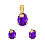 Jewelry Matching Set Pendant Earring Oval Simulated Cubic Zirconia 925 Sterling Silver