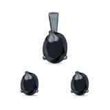 Jewelry Matching Set Pendant Earring Oval Simulated Cubic Zirconia 925 Sterling Silver