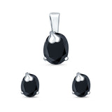 Jewelry Matching Set Pendant Earring Oval Simulated Cubic Zirconia 925 Sterling Silver