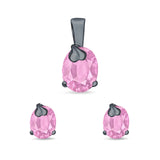Jewelry Matching Set Pendant Earring Oval Simulated Cubic Zirconia 925 Sterling Silver