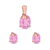 Jewelry Matching Set Pendant Earring Oval Simulated Cubic Zirconia 925 Sterling Silver