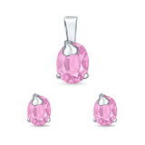 Jewelry Matching Set Pendant Earring Oval Simulated Cubic Zirconia 925 Sterling Silver