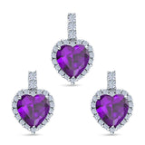 Halo Jewelry Matching Set Pendant Earring Heart Simulated Cubic Zirconia 925 Sterling Silver
