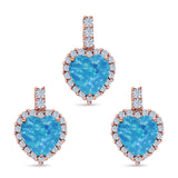Halo Jewelry Matching Set Pendant Earring Heart Simulated Cubic Zirconia 925 Sterling Silver