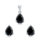 Art Deco Bridal Jewelry Matching Set Pendant Earring Pear Simulated Cubic Zirconia 925 Sterling Silver