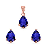 Art Deco Bridal Jewelry Matching Set Pendant Earring Pear Simulated Cubic Zirconia 925 Sterling Silver