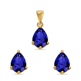 Art Deco Bridal Jewelry Matching Set Pendant Earring Pear Simulated Cubic Zirconia 925 Sterling Silver