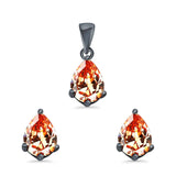 Art Deco Bridal Jewelry Matching Set Pendant Earring Pear Simulated Cubic Zirconia 925 Sterling Silver