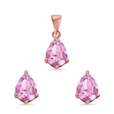 Art Deco Bridal Jewelry Matching Set Pendant Earring Pear Simulated Cubic Zirconia 925 Sterling Silver