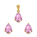 Art Deco Bridal Jewelry Matching Set Pendant Earring Pear Simulated Cubic Zirconia 925 Sterling Silver