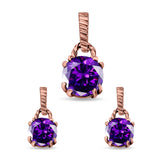 Jewelry Matching Set Pendant Earring Round Simulated Cubic Zirconia 925 Sterling Silver