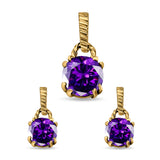 Jewelry Matching Set Pendant Earring Round Simulated Cubic Zirconia 925 Sterling Silver