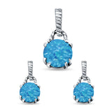Jewelry Matching Set Pendant Earring Round Simulated Cubic Zirconia 925 Sterling Silver
