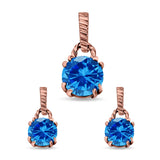 Jewelry Matching Set Pendant Earring Round Simulated Cubic Zirconia 925 Sterling Silver