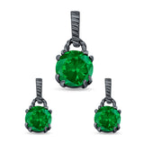 Jewelry Matching Set Pendant Earring Round Simulated Cubic Zirconia 925 Sterling Silver