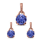 Jewelry Matching Set Pendant Earring Round Simulated Cubic Zirconia 925 Sterling Silver