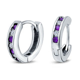 Eternity Huggie Hoop Earrings Channel Round Simulated CZ 925 Sterling Silver (16mm)