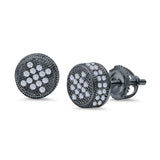 Round Stud Earrings Micro Pave Simulated CZ Screwback 925 Sterling Silver