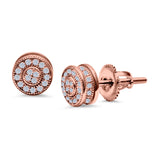 Round Design Simulated CZ Stud Earrings Screw Back 925 Sterling Silver 6mm