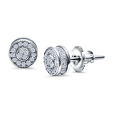 Round Design Simulated CZ Stud Earrings Screw Back 925 Sterling Silver 6mm