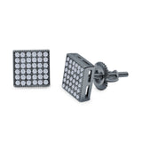 Square Stud Earrings Pave Simulated CZ Screw-Back 925 Sterling Silver