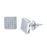 Square Stud Earrings Pave Simulated CZ Screw-Back 925 Sterling Silver
