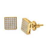 Square Stud Earrings Pave Simulated CZ Screw-Back 925 Sterling Silver