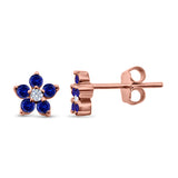 Cluster Flower Stud Earrings Round Simulated CZ 925 Sterling Silver