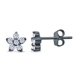 Cluster Flower Stud Earrings Round Simulated CZ 925 Sterling Silver