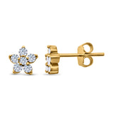 Cluster Flower Stud Earrings Round Simulated CZ 925 Sterling Silver
