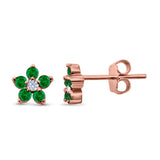 Cluster Flower Stud Earrings Round Simulated CZ 925 Sterling Silver
