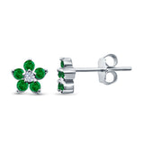 Cluster Flower Stud Earrings Round Simulated CZ 925 Sterling Silver