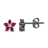 Cluster Flower Stud Earrings Round Simulated CZ 925 Sterling Silver
