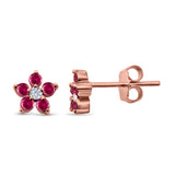 Cluster Flower Stud Earrings Round Simulated CZ 925 Sterling Silver